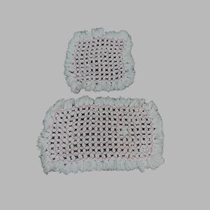 Set Of Two Crochet Handmade Pot Holder Trivet White Rectangle Casserole Fringe
